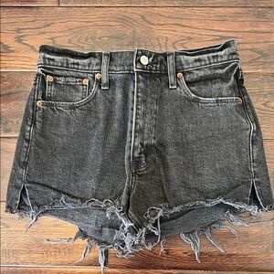 Abercrombie Black Denim Women Shorts, high rise, mom short